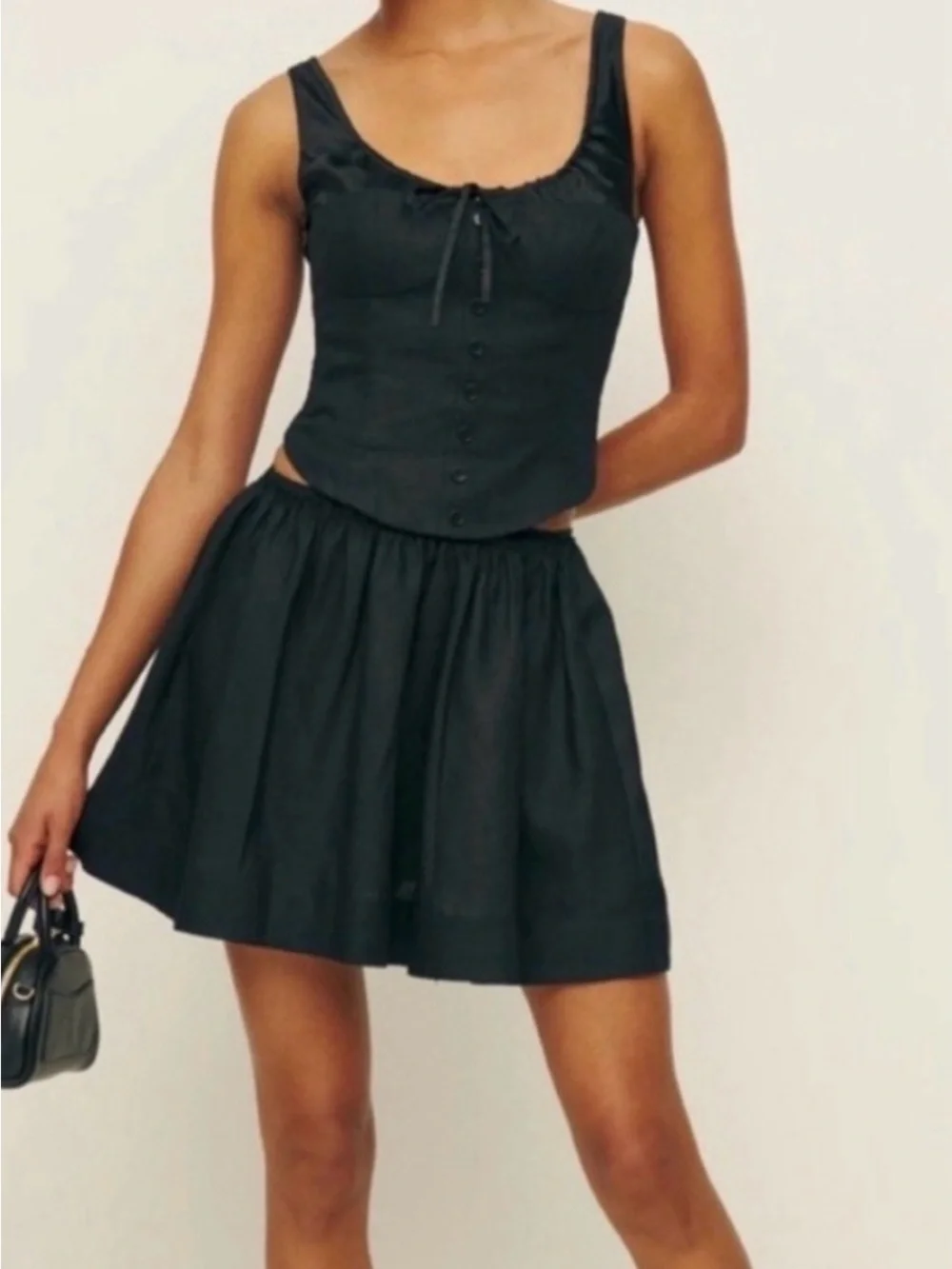 Reformation Black Gathered Mini Skirt